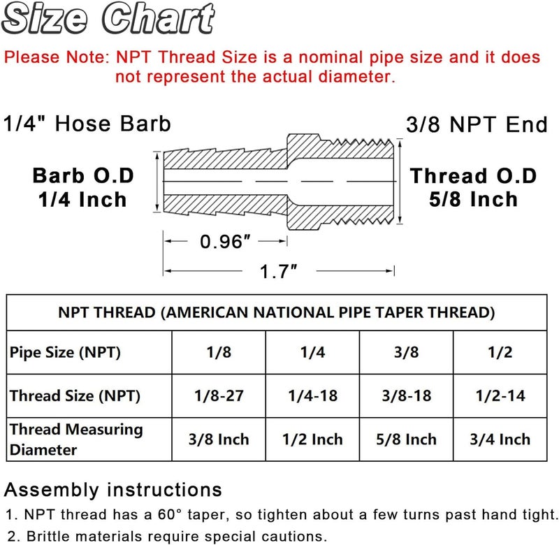 KOOTANS 4pcs Brass Hose Barb Fittings 1/4" Hose Barb to 3/8 NPT Male Thread Air Hose Fittings Brass Quick Coupler Air M Type Adapter Connector Fitting - Image 2